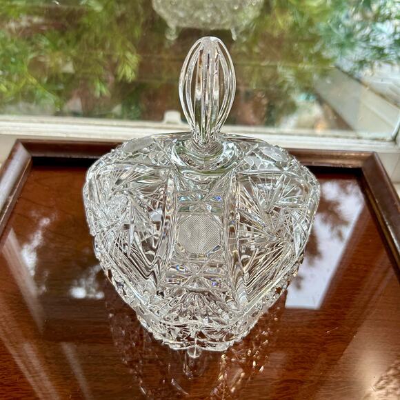 Vintage Leaded Cut Crystal Footed Compote Candy Dish with Lid - Picture 3 of 16
